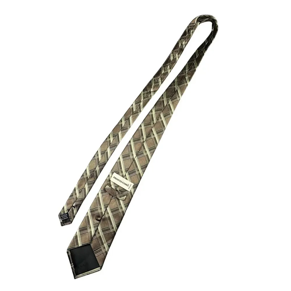 Pronto Uomo Silk Tie Brown Plaid Hand Made Necktie
